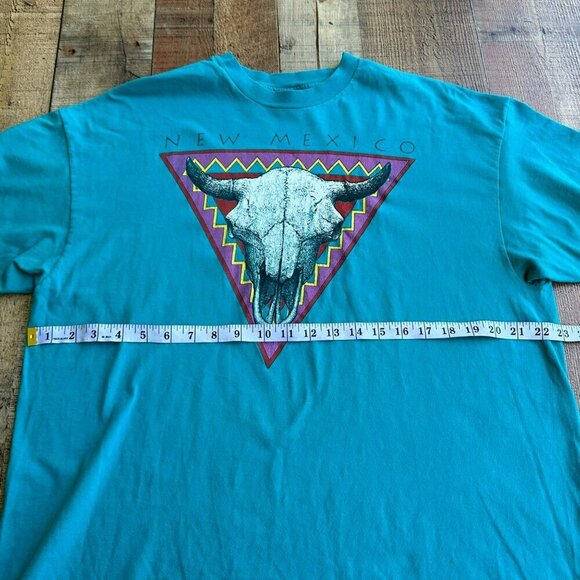 Vintage Hanes Beefy TShirt New Mexico Bull Skull Graphic Teal XL Made in USA '94 - Picture 4 of 10